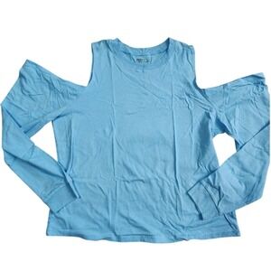 INC Earth Blue Cold Shoulder Long Sleeve Top Vacation Travel Lounge Yoga XL